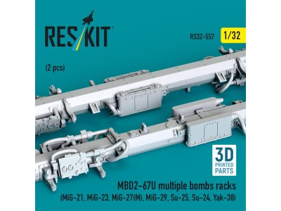 MBD2-67U multiple bombs racks (2 pcs) (MiG-21, MiG-23, MiG-27(?), MiG-29, Su-25, Su-24, Yak-38) (3D Printed) 