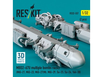 MBD2-67U multiple bombs racks (2 pcs) (MiG-21, MiG-23, MiG-27(?), MiG-29, Su-25, Su-24, Yak-38) (3D Printed) 