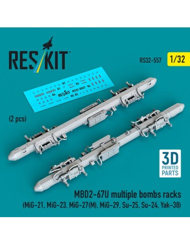 MBD2-67U multiple bombs racks (2 pcs) (MiG-21, MiG-23, MiG-27(?), MiG-29, Su-25, Su-24, Yak-38) (3D Printed) 