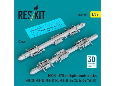 MBD2-67U multiple bombs racks (2 pcs) (MiG-21, MiG-23, MiG-27(?), MiG-29, Su-25, Su-24, Yak-38) (3D Printed) 