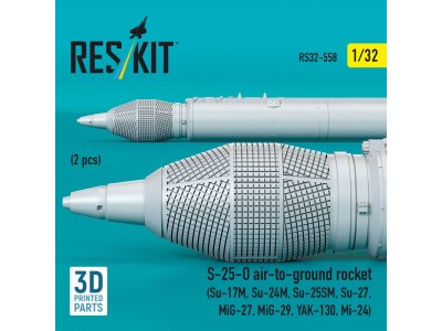 S-25-O air-to-ground rocket (2 pcs) (Su-17M, Su-24M, Su-25SM, Su-27, MiG-27, MiG-29, YAK-130, Mi-24) (3D Printed) 