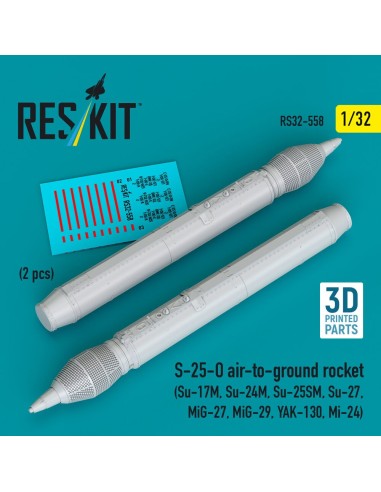 S-25-O air-to-ground rocket (2 pcs) (Su-17M, Su-24M, Su-25SM, Su-27, MiG-27, MiG-29, YAK-130, Mi-24) (3D Printed) 