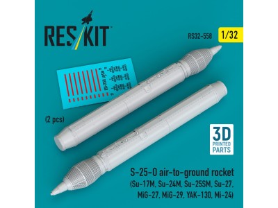 S-25-O air-to-ground rocket (2 pcs) (Su-17M, Su-24M, Su-25SM, Su-27, MiG-27, MiG-29, YAK-130, Mi-24) (3D Printed) 