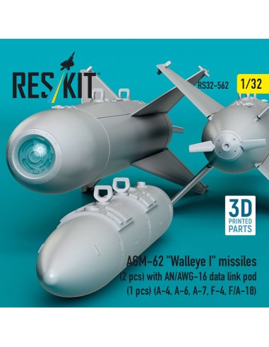 AGM-62 Walleye I missiles (2 pcs) with AN/AWG-16 data link pod (1 pcs) (A-4, A-6, A-7, F-4, F/A-18) (3D Printed) 