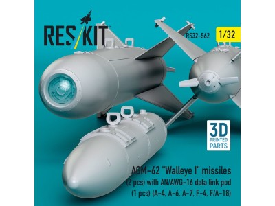 AGM-62 Walleye I missiles (2 pcs) with AN/AWG-16 data link pod (1 pcs) (A-4, A-6, A-7, F-4, F/A-18) (3D Printed) 