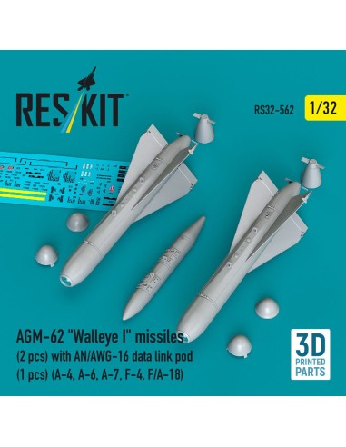 AGM-62 Walleye I missiles (2 pcs) with AN/AWG-16 data link pod (1 pcs) (A-4, A-6, A-7, F-4, F/A-18) (3D Printed) 