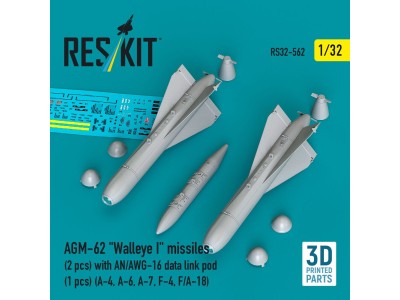 AGM-62 Walleye I missiles (2 pcs) with AN/AWG-16 data link pod (1 pcs) (A-4, A-6, A-7, F-4, F/A-18) (3D Printed) 