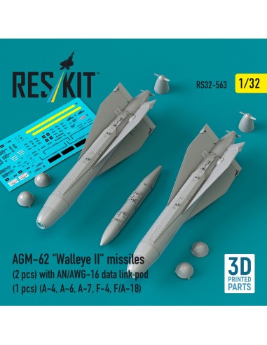 AGM-62 Walleye II missiles (2 pcs) with AN/AWG-16 data link pod (1 pcs) (A-4, A-6, A-7, F-4, F/A-18) (3D Printed) 
