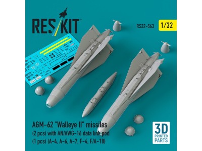 AGM-62 Walleye II missiles (2 pcs) with AN/AWG-16 data link pod (1 pcs) (A-4, A-6, A-7, F-4, F/A-18) (3D Printed) 