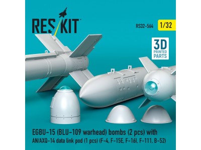 EGBU-15 (BLU-109 warhead) bombs (2 pcs) with AN/AXQ-14 data link pod (1 pcs) (F-4, F-15E, F-16I, F-111, B-52) (3D Printed) 