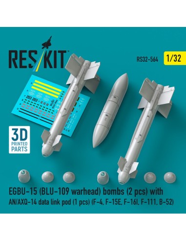 EGBU-15 (BLU-109 warhead) bombs (2 pcs) with AN/AXQ-14 data link pod (1 pcs) (F-4, F-15E, F-16I, F-111, B-52) (3D Printed) 