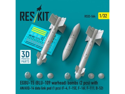 EGBU-15 (BLU-109 warhead) bombs (2 pcs) with AN/AXQ-14 data link pod (1 pcs) (F-4, F-15E, F-16I, F-111, B-52) (3D Printed) 