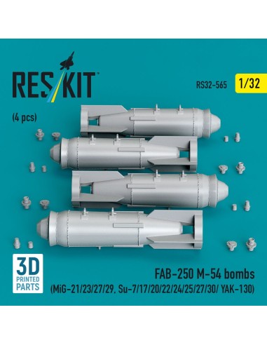 FAB-250 ?-54 bombs (4 pcs) (MiG-21/23/27/29, Su-7/17/20/22/24/25/27/30/ YAK-130) (3D Printed) 