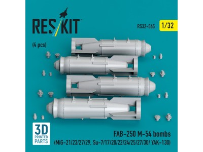 FAB-250 ?-54 bombs (4 pcs) (MiG-21/23/27/29, Su-7/17/20/22/24/25/27/30/ YAK-130) (3D Printed) 
