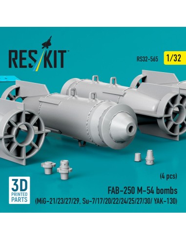FAB-250 ?-54 bombs (4 pcs) (MiG-21/23/27/29, Su-7/17/20/22/24/25/27/30/ YAK-130) (3D Printed) 