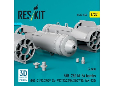 FAB-250 ?-54 bombs (4 pcs) (MiG-21/23/27/29, Su-7/17/20/22/24/25/27/30/ YAK-130) (3D Printed) 