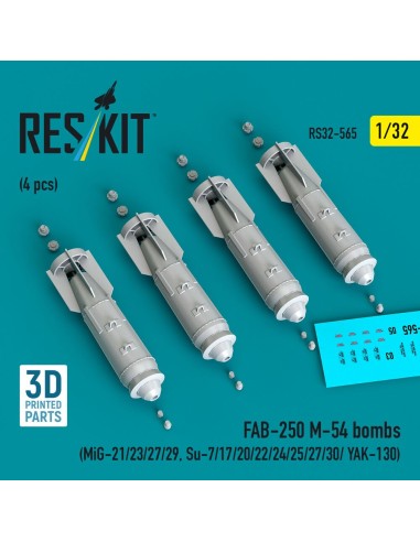 FAB-250 ?-54 bombs (4 pcs) (MiG-21/23/27/29, Su-7/17/20/22/24/25/27/30/ YAK-130) (3D Printed) 