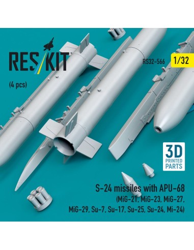S-24 missiles with APU-68 (4 pcs) (MiG-21, MiG-23, MiG-27, MiG-29, Su-7, Su-17, Su-25, Su-24, Mi-24) (3D Printed) 