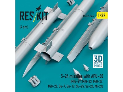 S-24 missiles with APU-68 (4 pcs) (MiG-21, MiG-23, MiG-27, MiG-29, Su-7, Su-17, Su-25, Su-24, Mi-24) (3D Printed) 