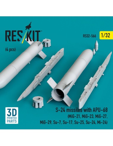 S-24 missiles with APU-68 (4 pcs) (MiG-21, MiG-23, MiG-27, MiG-29, Su-7, Su-17, Su-25, Su-24, Mi-24) (3D Printed) 