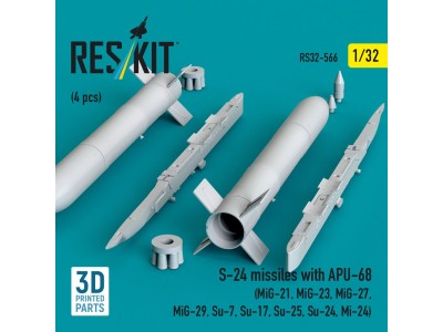 S-24 missiles with APU-68 (4 pcs) (MiG-21, MiG-23, MiG-27, MiG-29, Su-7, Su-17, Su-25, Su-24, Mi-24) (3D Printed) 