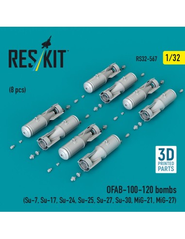 OFAB-100-120 bombs (8 pcs) (Su-7, Su-17, Su-24, Su-25, Su-27, Su-30, MiG-21, MiG-27) (3D Printed) 