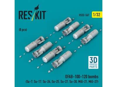 OFAB-100-120 bombs (8 pcs) (Su-7, Su-17, Su-24, Su-25, Su-27, Su-30, MiG-21, MiG-27) (3D Printed) 