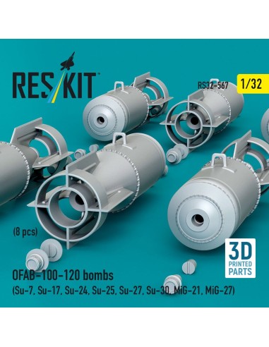 OFAB-100-120 bombs (8 pcs) (Su-7, Su-17, Su-24, Su-25, Su-27, Su-30, MiG-21, MiG-27) (3D Printed) 