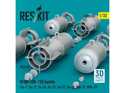OFAB-100-120 bombs (8 pcs) (Su-7, Su-17, Su-24, Su-25, Su-27, Su-30, MiG-21, MiG-27) (3D Printed) 
