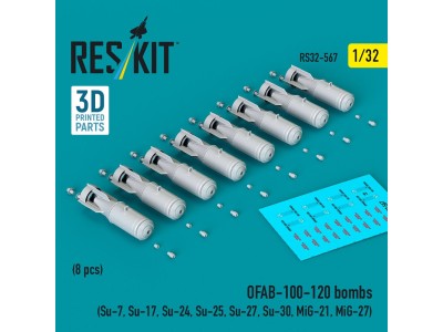 OFAB-100-120 bombs (8 pcs) (Su-7, Su-17, Su-24, Su-25, Su-27, Su-30, MiG-21, MiG-27) (3D Printed) 