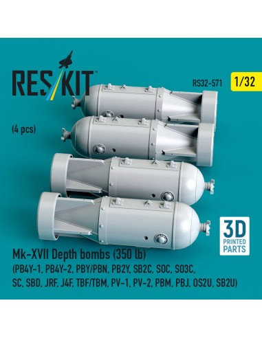 Mk-XVII Depth bombs (350 lb) (4 pcs) (PB4Y-1, PB4Y-2, PBY/PBN, PB2Y, SB2C, SOC, SO3C, SC, SBD, JRF, J4F, TBF/TBM, PV-1, PV-2, PB