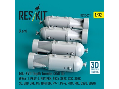 Mk-XVII Depth bombs (350 lb) (4 pcs) (PB4Y-1, PB4Y-2, PBY/PBN, PB2Y, SB2C, SOC, SO3C, SC, SBD, JRF, J4F, TBF/TBM, PV-1, PV-2, PB