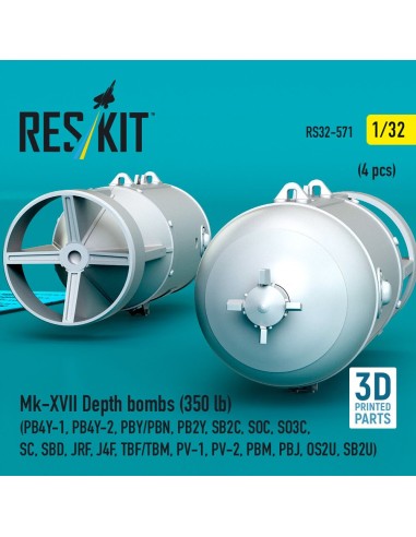 Mk-XVII Depth bombs (350 lb) (4 pcs) (PB4Y-1, PB4Y-2, PBY/PBN, PB2Y, SB2C, SOC, SO3C, SC, SBD, JRF, J4F, TBF/TBM, PV-1, PV-2, PB