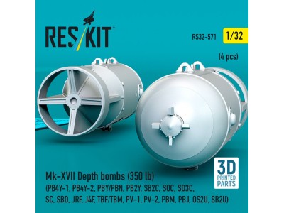 Mk-XVII Depth bombs (350 lb) (4 pcs) (PB4Y-1, PB4Y-2, PBY/PBN, PB2Y, SB2C, SOC, SO3C, SC, SBD, JRF, J4F, TBF/TBM, PV-1, PV-2, PB