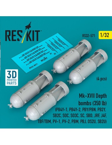 Mk-XVII Depth bombs (350 lb) (4 pcs) (PB4Y-1, PB4Y-2, PBY/PBN, PB2Y, SB2C, SOC, SO3C, SC, SBD, JRF, J4F, TBF/TBM, PV-1, PV-2, PB