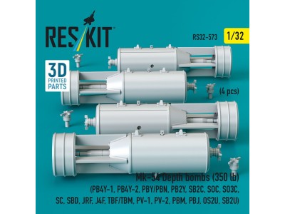 Mk-54 Depth bombs (350 lb) (4 pcs) (PB4Y-1, PB4Y-2, PBY/PBN, PB2Y, SB2C, SOC, SO3C, SC, SBD, JRF, J4F, TBF/TBM, PV-1, PV-2, PBM,