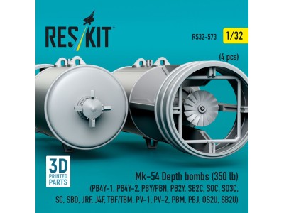 Mk-54 Depth bombs (350 lb) (4 pcs) (PB4Y-1, PB4Y-2, PBY/PBN, PB2Y, SB2C, SOC, SO3C, SC, SBD, JRF, J4F, TBF/TBM, PV-1, PV-2, PBM,