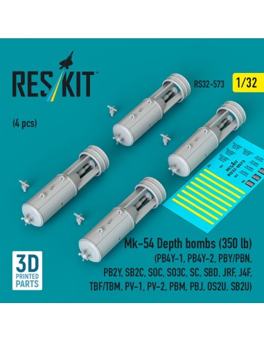 Mk-54 Depth bombs (350 lb) (4 pcs) (PB4Y-1, PB4Y-2, PBY/PBN, PB2Y, SB2C, SOC, SO3C, SC, SBD, JRF, J4F, TBF/TBM, PV-1, PV-2, PBM,