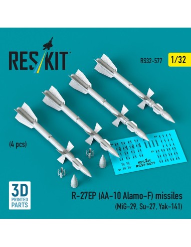 R-27EP (AA-10 Alamo-F) missiles (4 pcs) (MiG-29, Su-27, Yak-141) (3D Printed) 