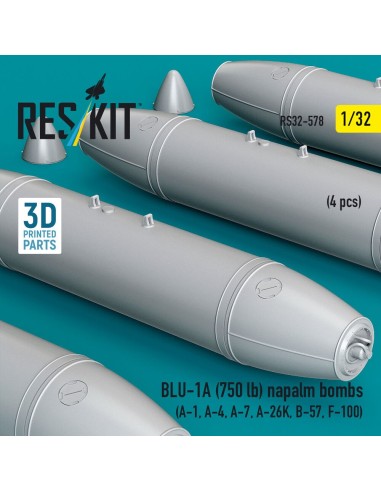 BLU-1A (750 lb) napalm bombs (4 pcs) (A-1, A-4, A-7, A-26K, B-57, F-100) (3D Printed) 