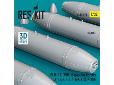 BLU-1A (750 lb) napalm bombs (4 pcs) (A-1, A-4, A-7, A-26K, B-57, F-100) (3D Printed) 