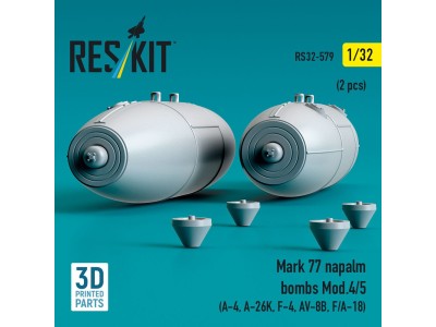 Mark 77 napalm bombs Mod.4/5 (2 pcs) (A-4, A-26K, F-4, AV-8B, F/A-18) (3D Printed) 