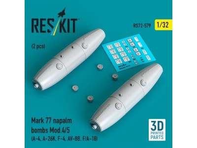 Mark 77 napalm bombs Mod.4/5 (2 pcs) (A-4, A-26K, F-4, AV-8B, F/A-18) (3D Printed) 