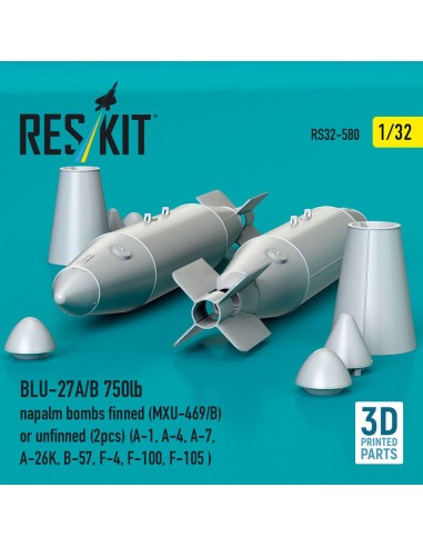 BLU-27A/B 750lb napalm bombs finned (MXU-469/B) or unfinned (2 pcs) (A-1, A-4, A-7, A-26K, B-57, F-4, F-100, F-105 ) (3D Printed