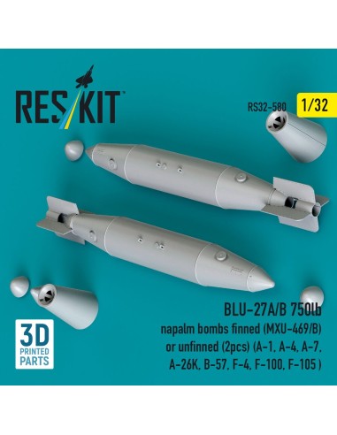 BLU-27A/B 750lb napalm bombs finned (MXU-469/B) or unfinned (2 pcs) (A-1, A-4, A-7, A-26K, B-57, F-4, F-100, F-105 ) (3D Printed