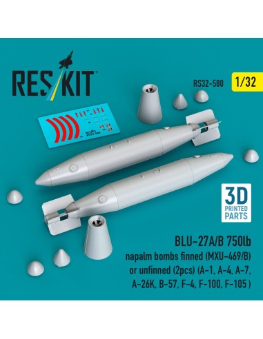 BLU-27A/B 750lb napalm bombs finned (MXU-469/B) or unfinned (2 pcs) (A-1, A-4, A-7, A-26K, B-57, F-4, F-100, F-105 ) (3D Printed