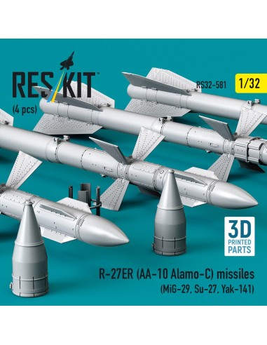 R-27ER (AA-10 Alamo-C) missiles (4 pcs) (MiG-29, Su-27, Yak-141) (3D Printed) 