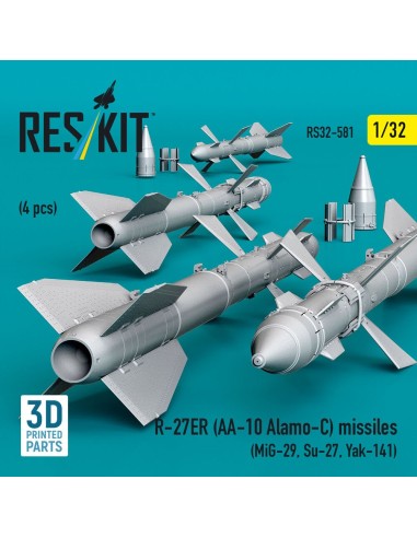 R-27ER (AA-10 Alamo-C) missiles (4 pcs) (MiG-29, Su-27, Yak-141) (3D Printed) 