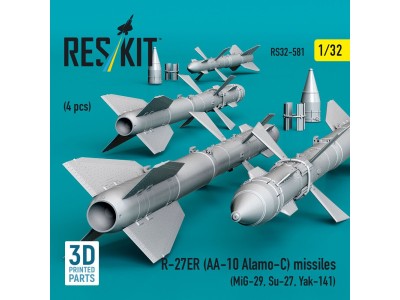 R-27ER (AA-10 Alamo-C) missiles (4 pcs) (MiG-29, Su-27, Yak-141) (3D Printed) 