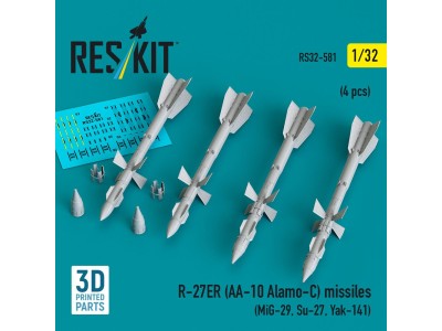 R-27ER (AA-10 Alamo-C) missiles (4 pcs) (MiG-29, Su-27, Yak-141) (3D Printed) 